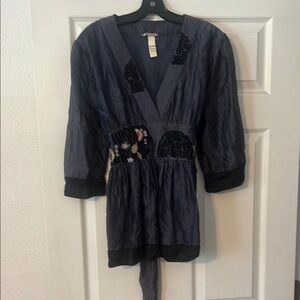 Tracy Porter Navy Blue Embellished Blouse